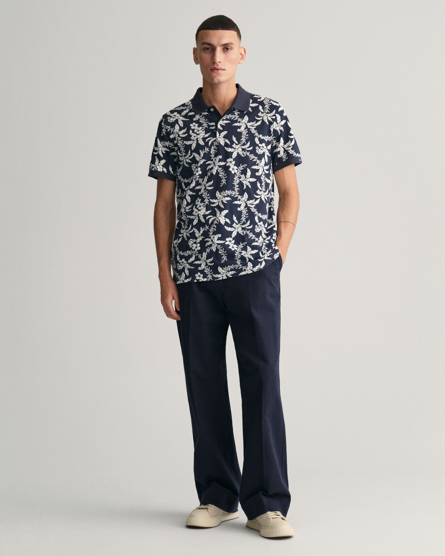 Palm Lei Print Piqué Polo Shirt