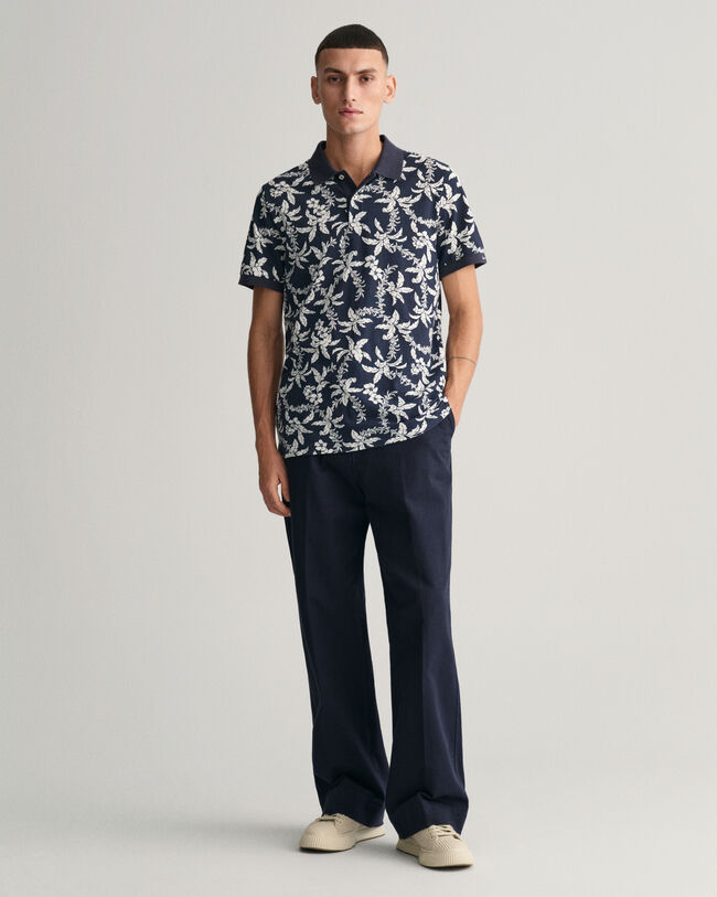 Palm Lei Print Piqué Polo Shirt