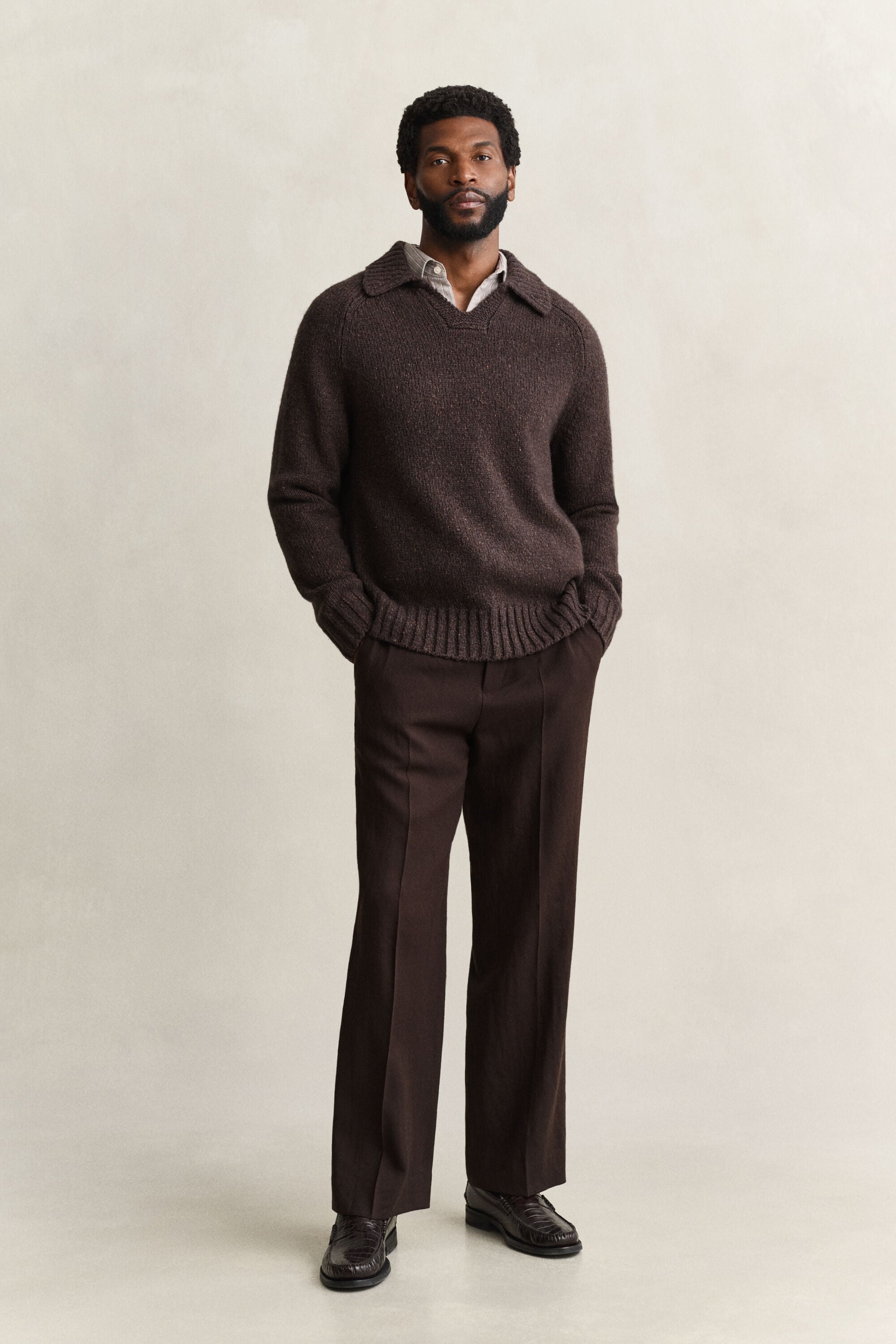 Wool Silk Blend Polo Sweater