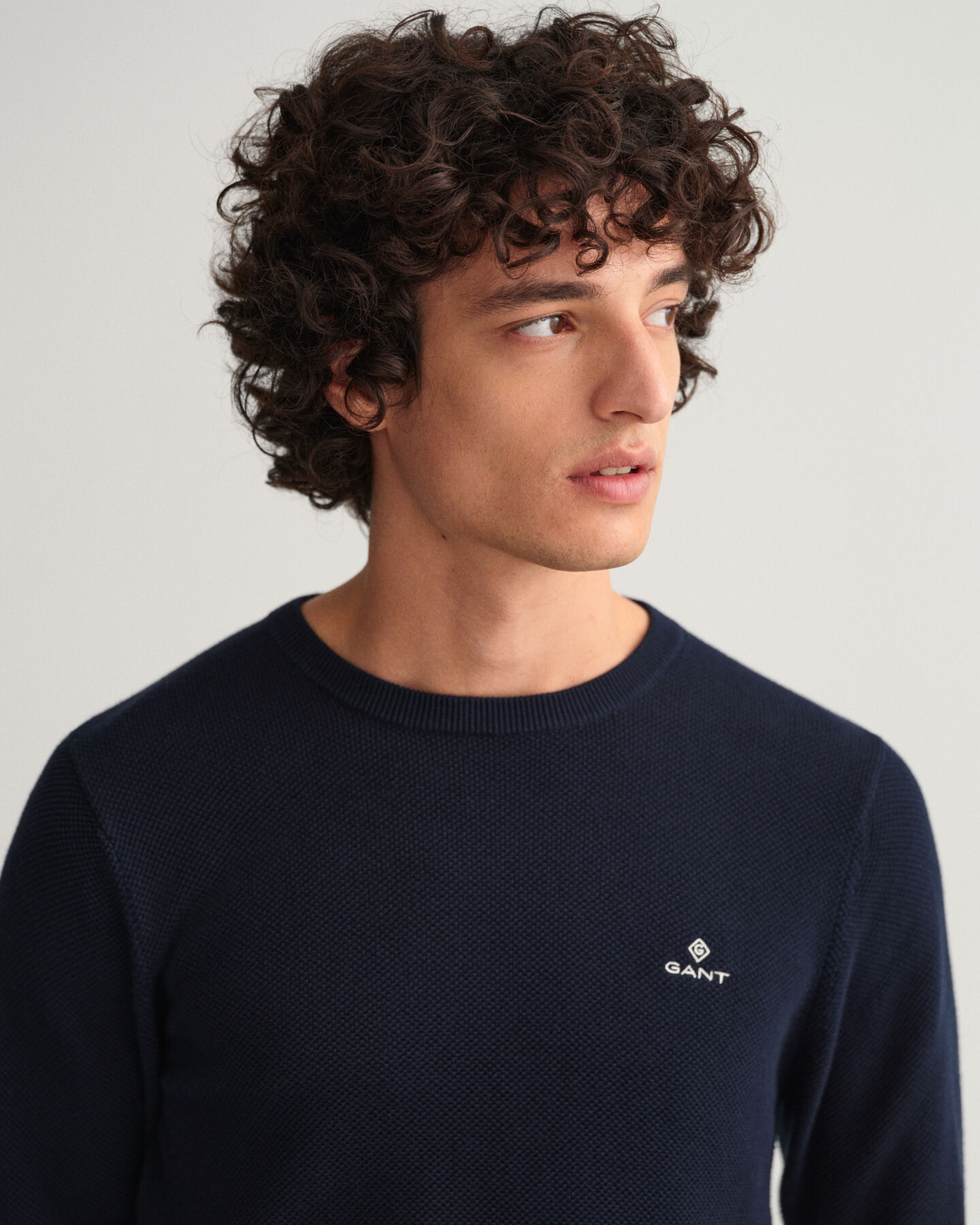 Cotton Piqu&eacute; Crew Neck Sweater