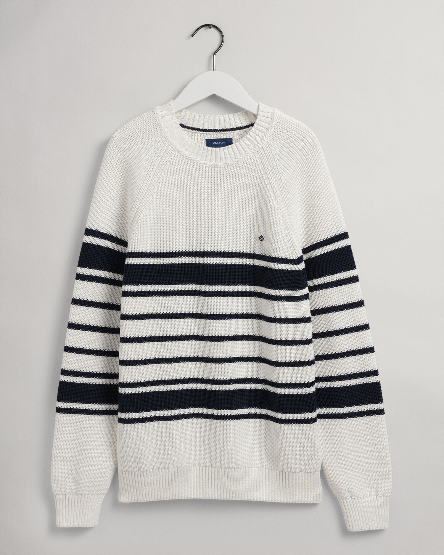 Cotton Rib Striped Crew Neck Sweater - GANT