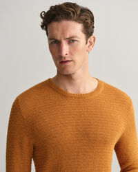 Textured Cotton Linen Crew Neck Sweater