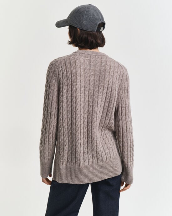Wool Cable Knit Crew Neck Sweater