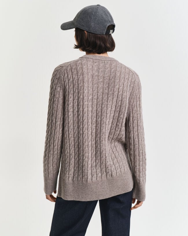 Wool Cable Knit Crew Neck Sweater