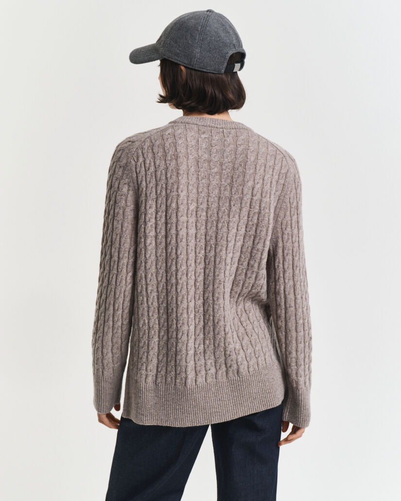 Wool Cable Knit Crew Neck Sweater