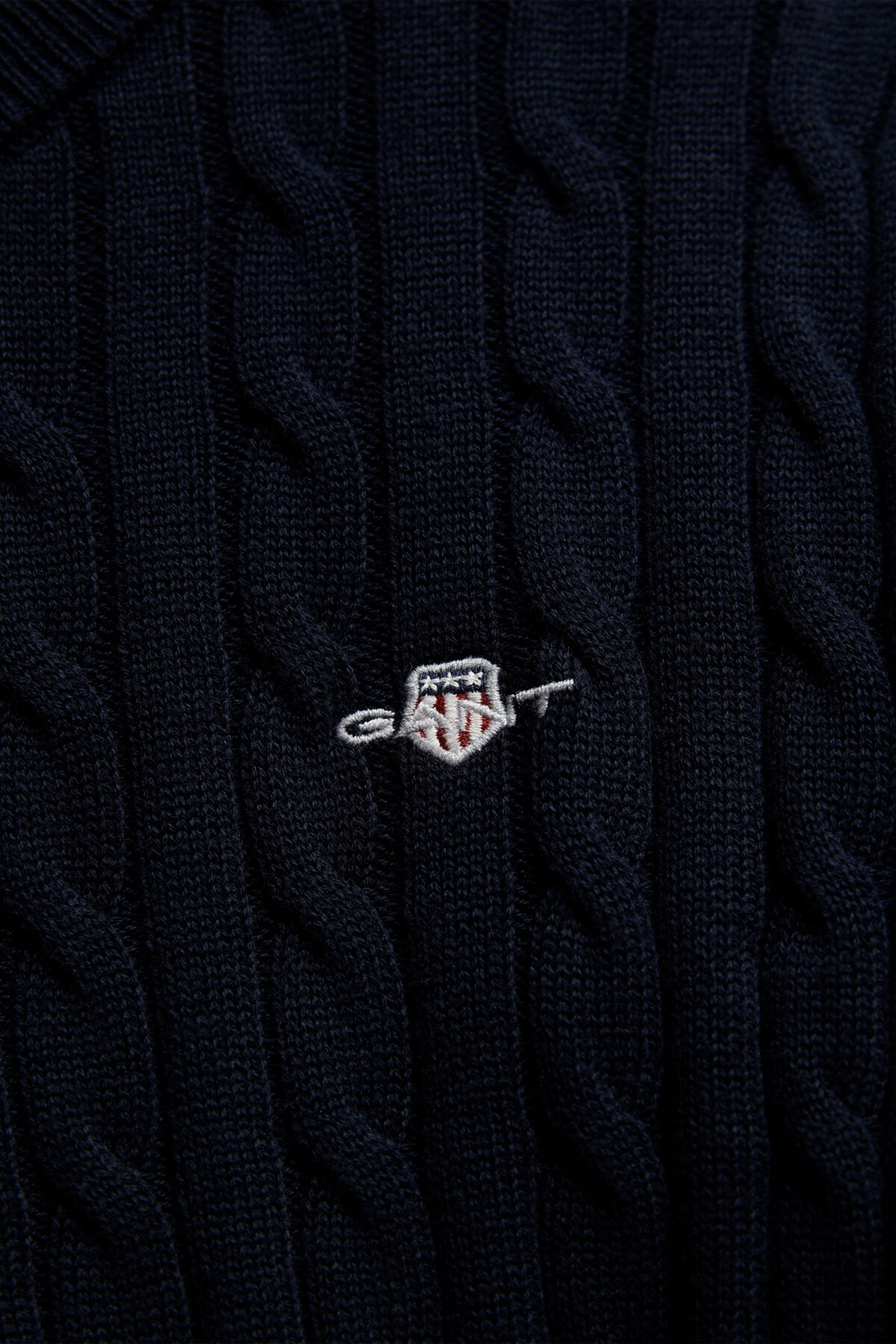 Teen Girls Shield Cable Knit Sweater — EVENING BLUE