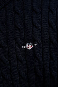 Teen Girls Shield Cable Knit Sweater — EVENING BLUE 1
