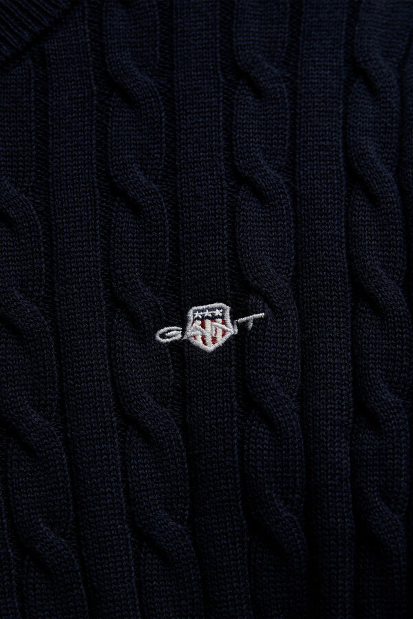 Teen Girls Shield Cable Knit Sweater — EVENING BLUE