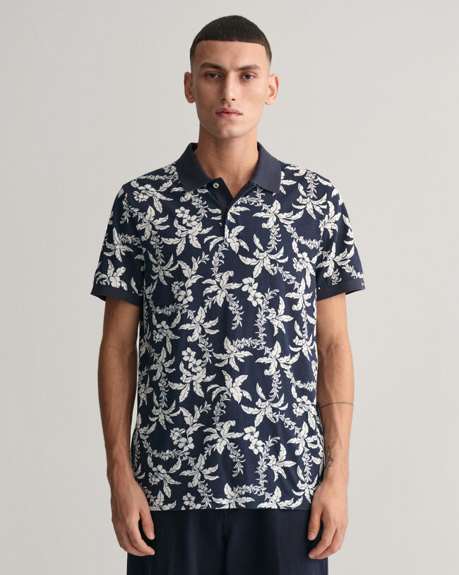 Palm Lei Print Piqué Polo Shirt