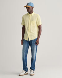 Regular Fit Textured Cotton Linen Short Sleeve Shirt