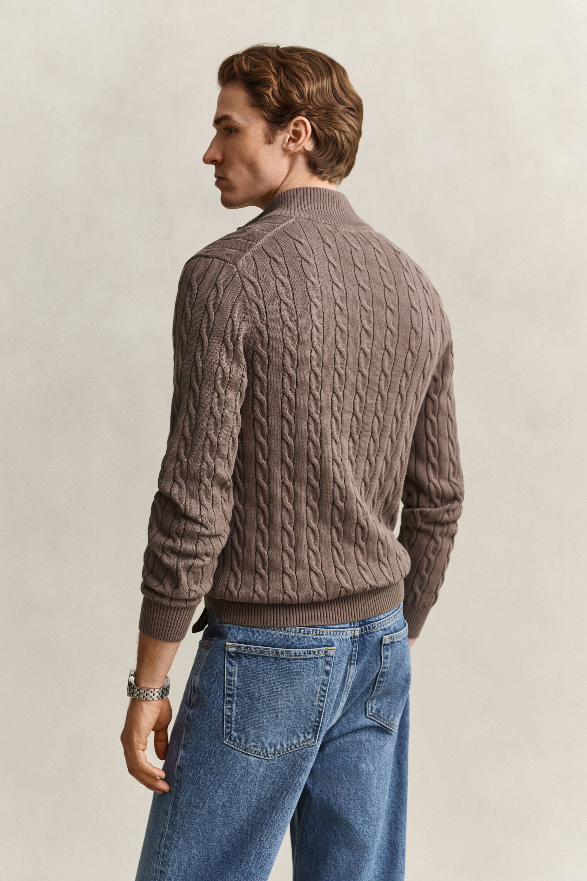 Cotton Cable Knit Half-Zip Sweater