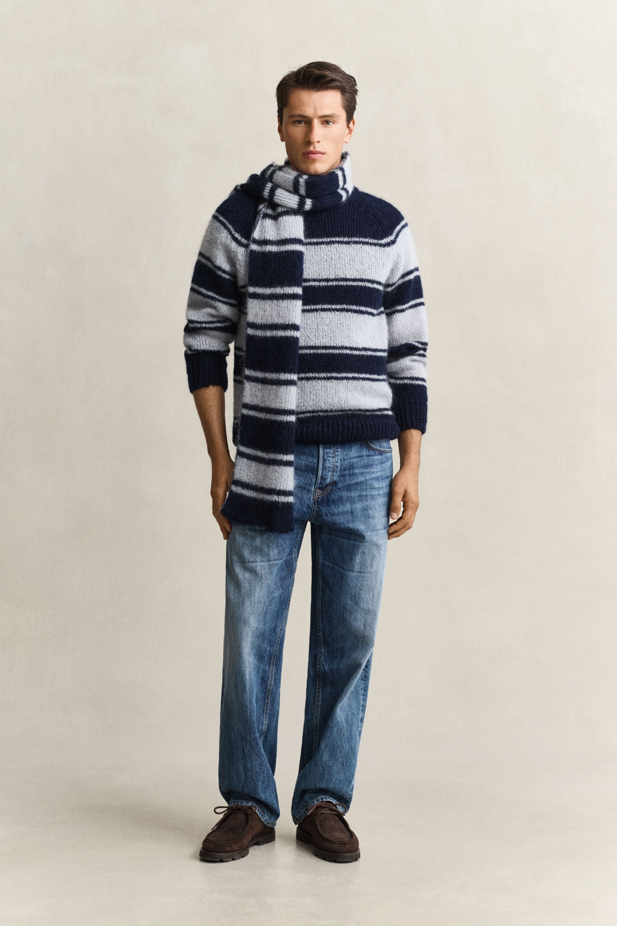 Striped Mohair Blend Crew Neck Sweater