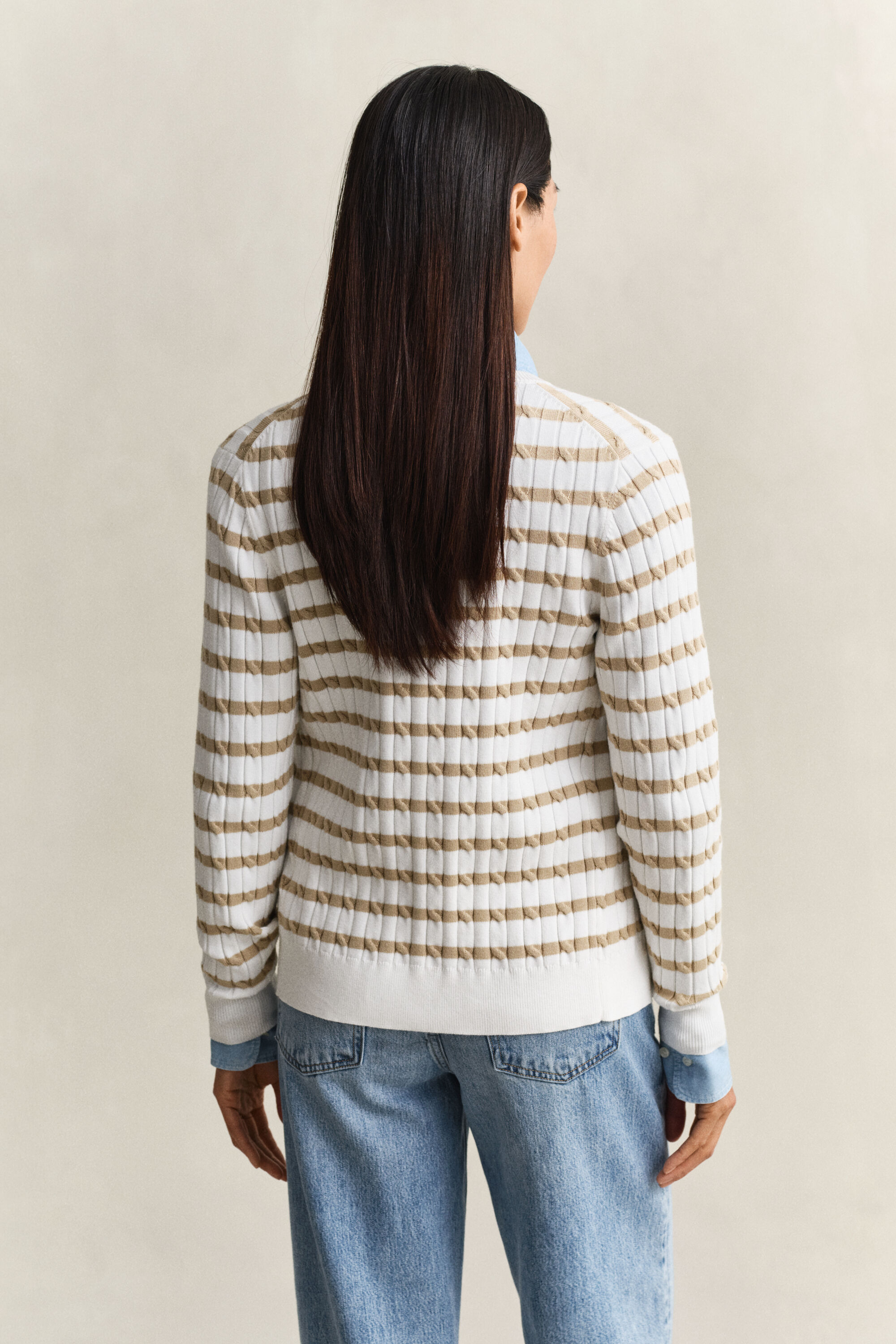 Striped Cable Knit Cardigan