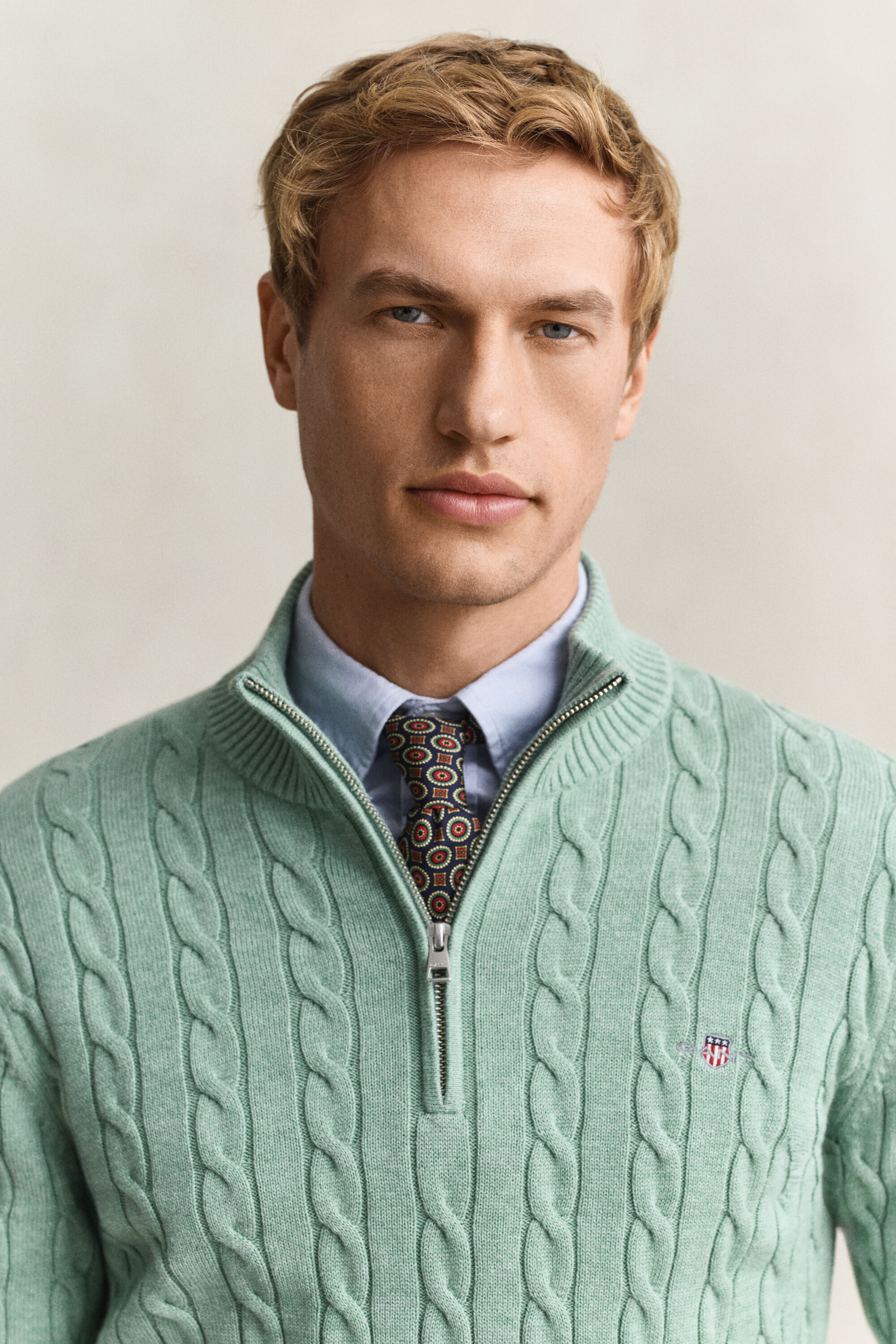 Cotton Cable Knit Half-Zip Sweater