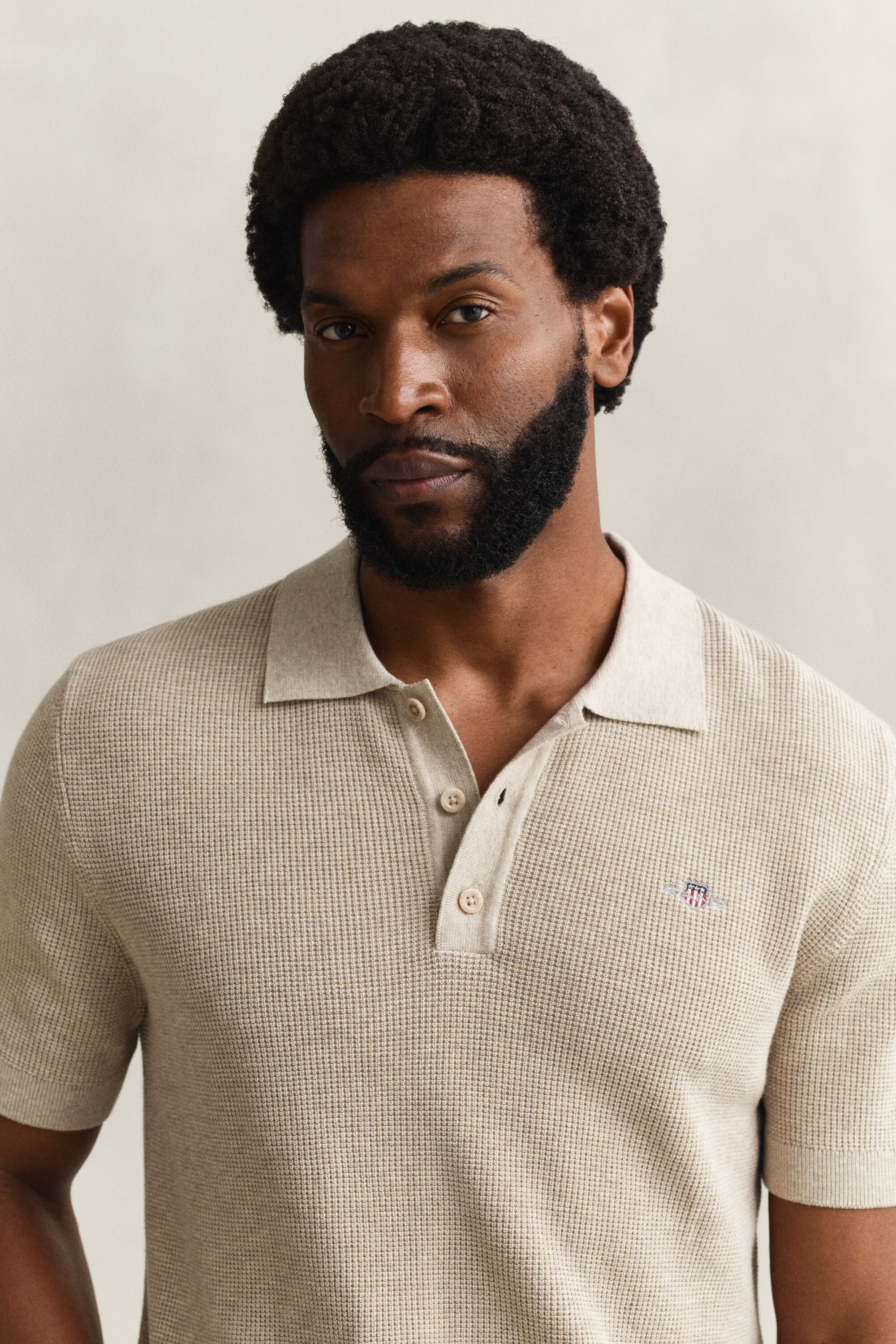 Textured Cotton Polo Sweater