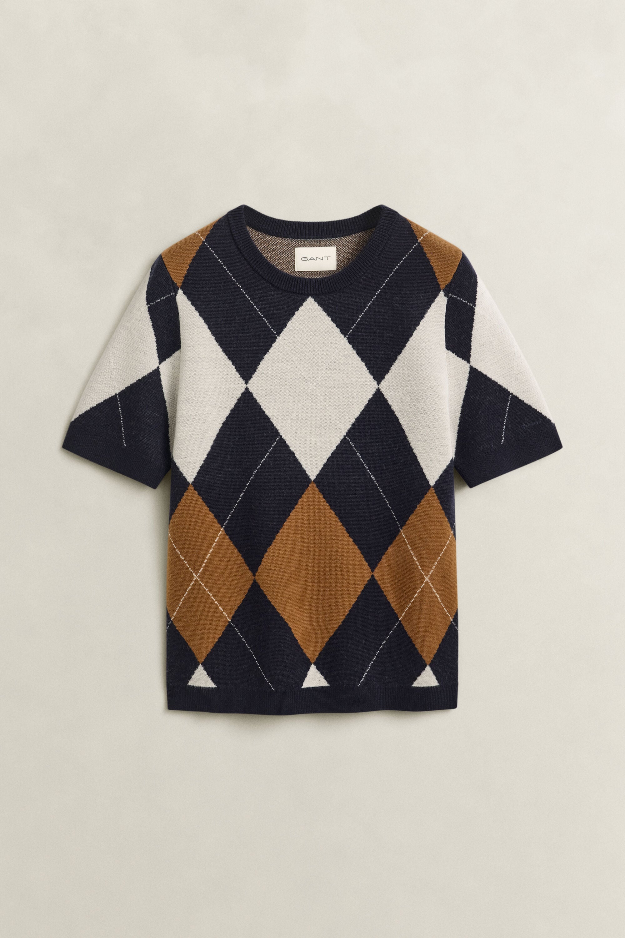 Wool Argyle Short Sleeve Sweater