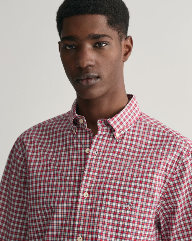 Regular Fit Micro Checked Poplin Short Sleeve Shirt - GANT