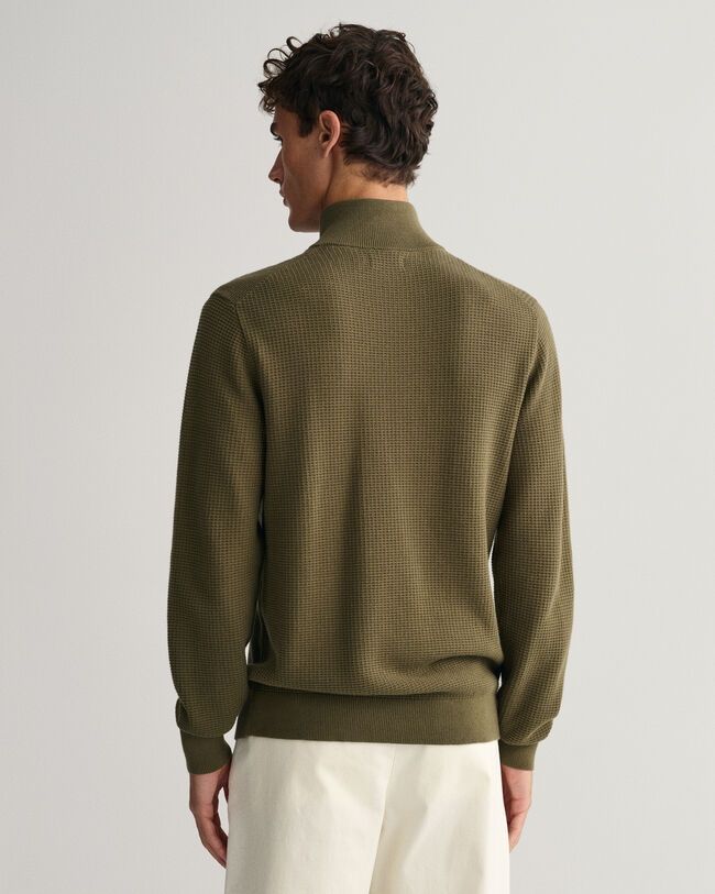 Textured Cotton Half-Zip Sweater