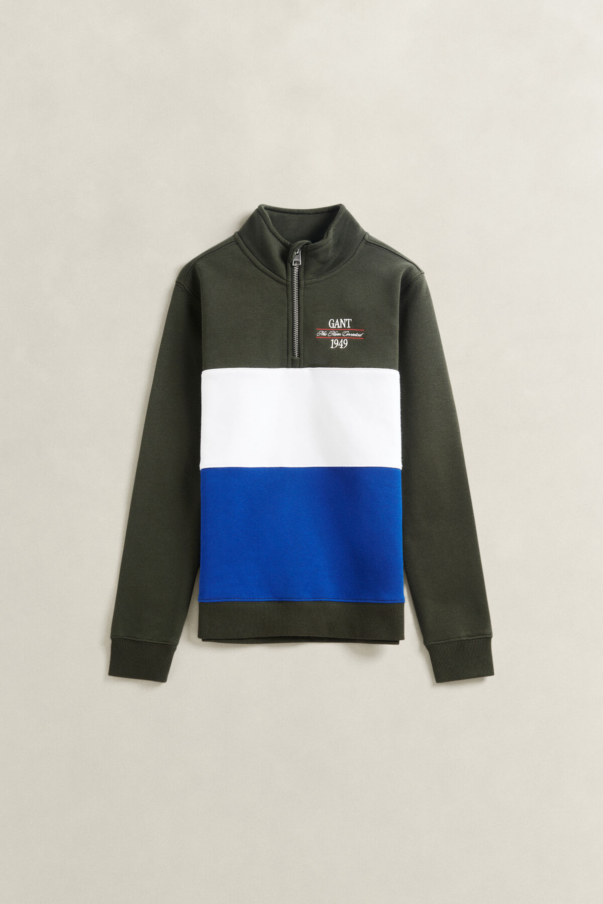 Teen Boys Color Block Half-Zip Sweatshirt — DARK MOSS GREEN