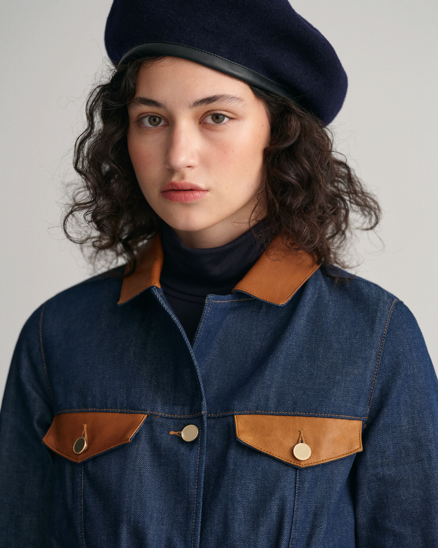 Denim Leather Detail Jacket