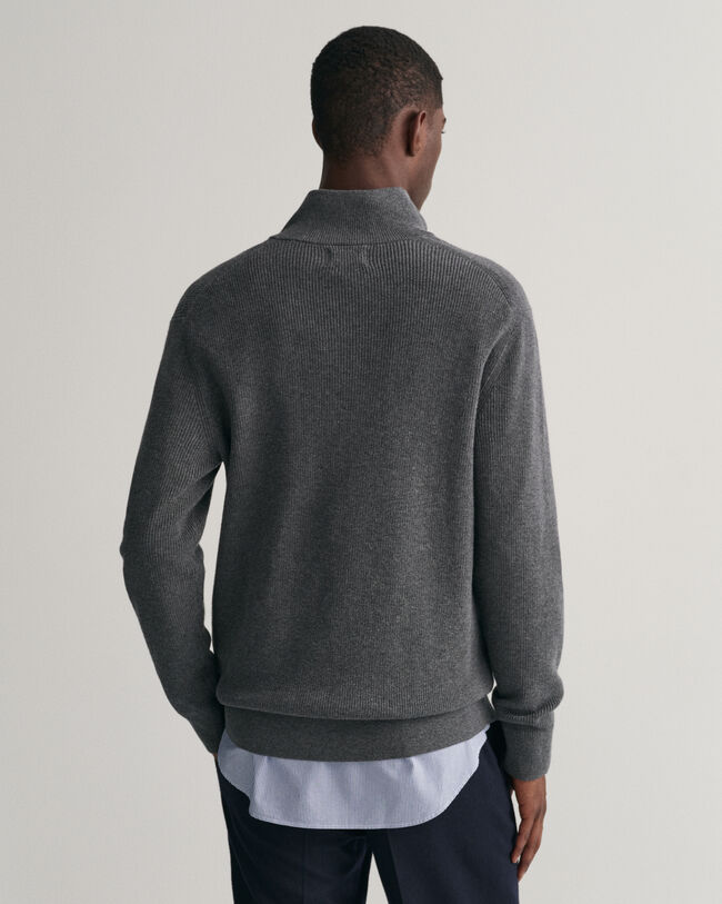 Ribbed Cotton Wool Half-Zip Sweater