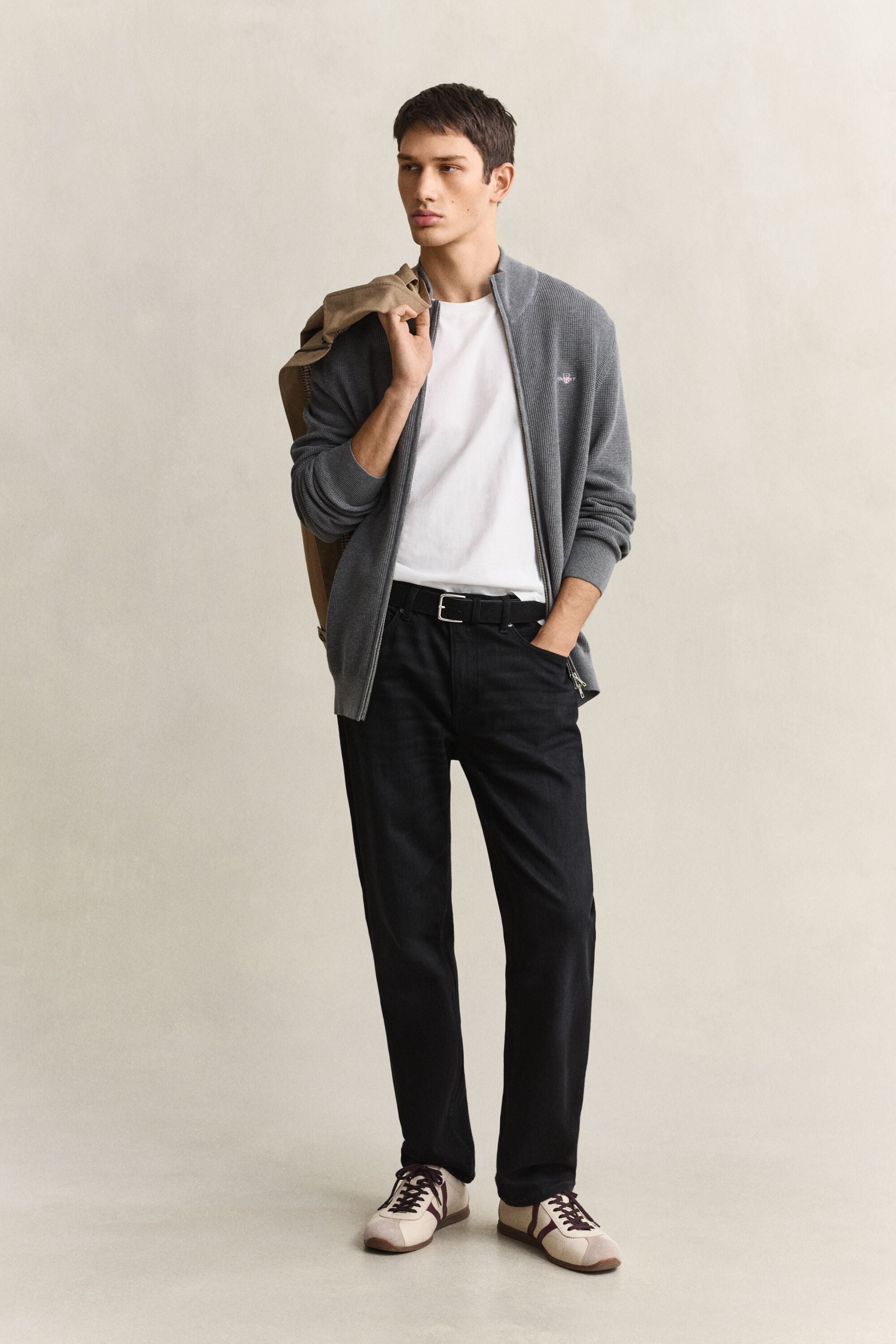Textured Cotton Zip Cardigan