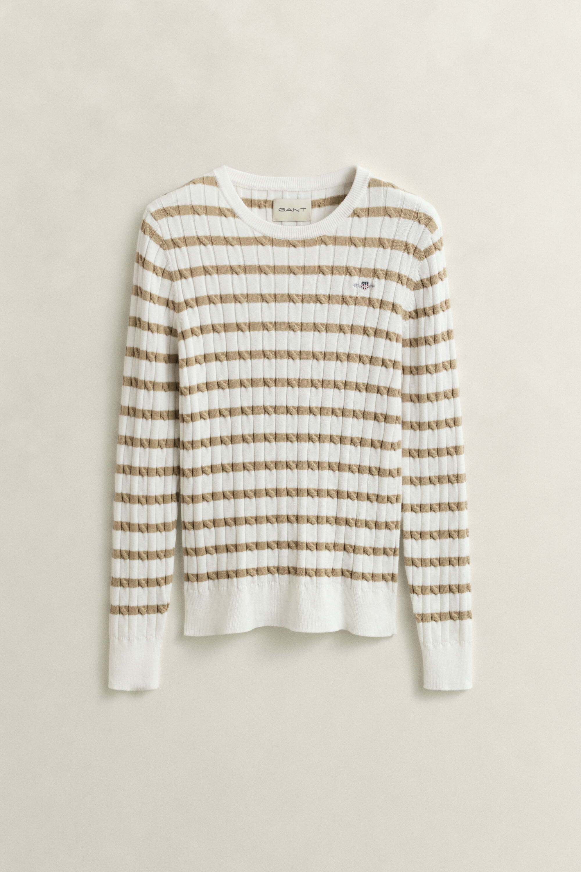 Striped Cable Knit Crew Neck Sweater