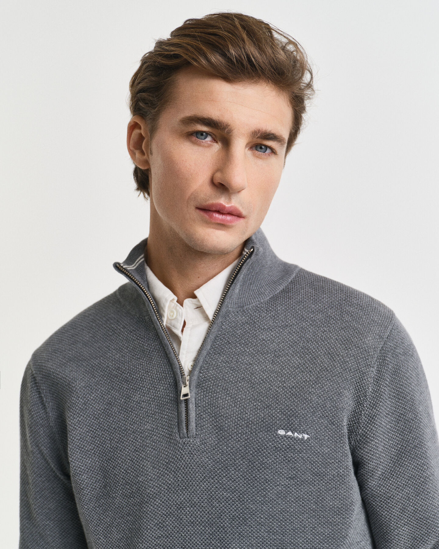 Cotton Piqué Half-Zip Sweater
