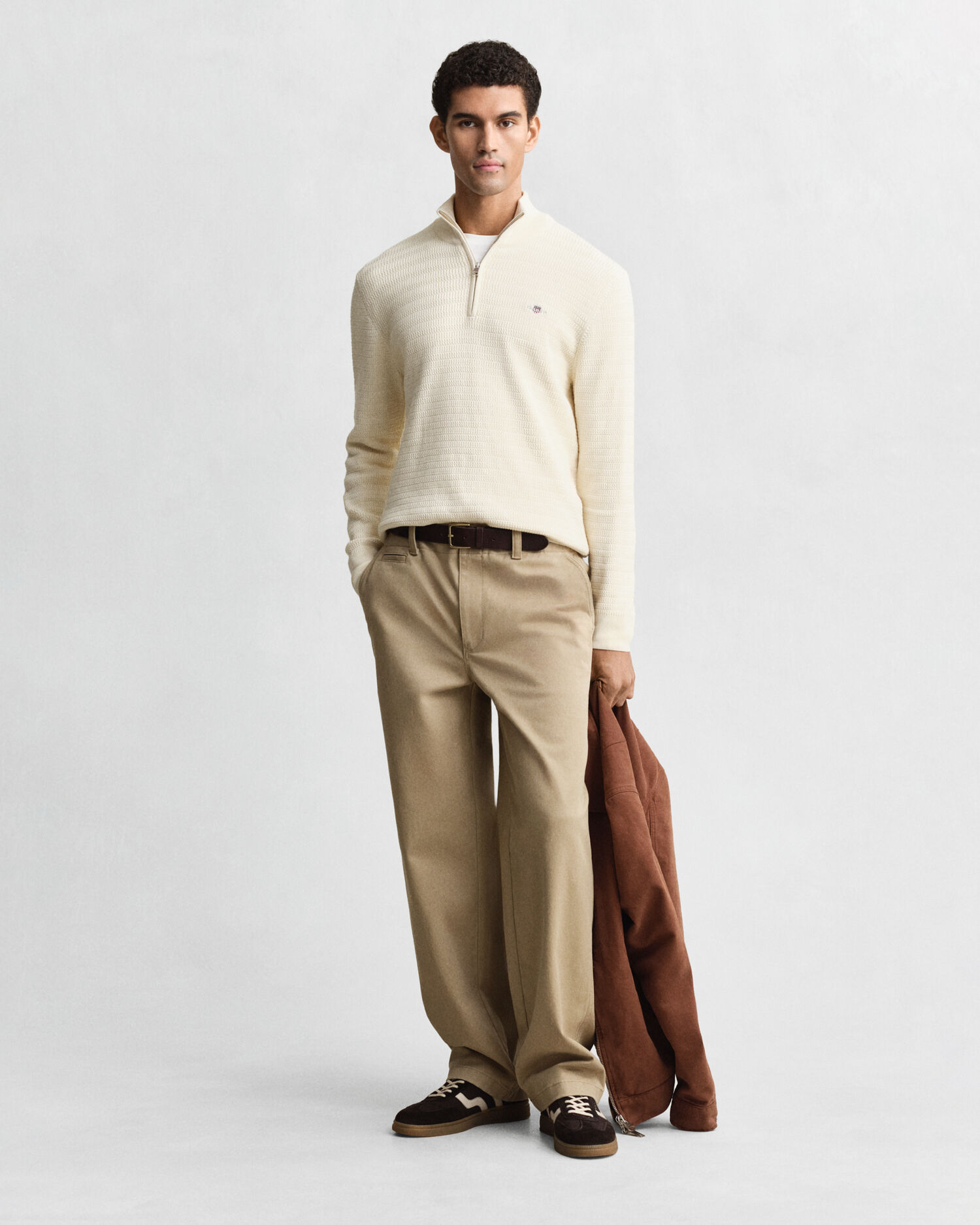 Mini Cable Knit Half-Zip Sweater — CREAM