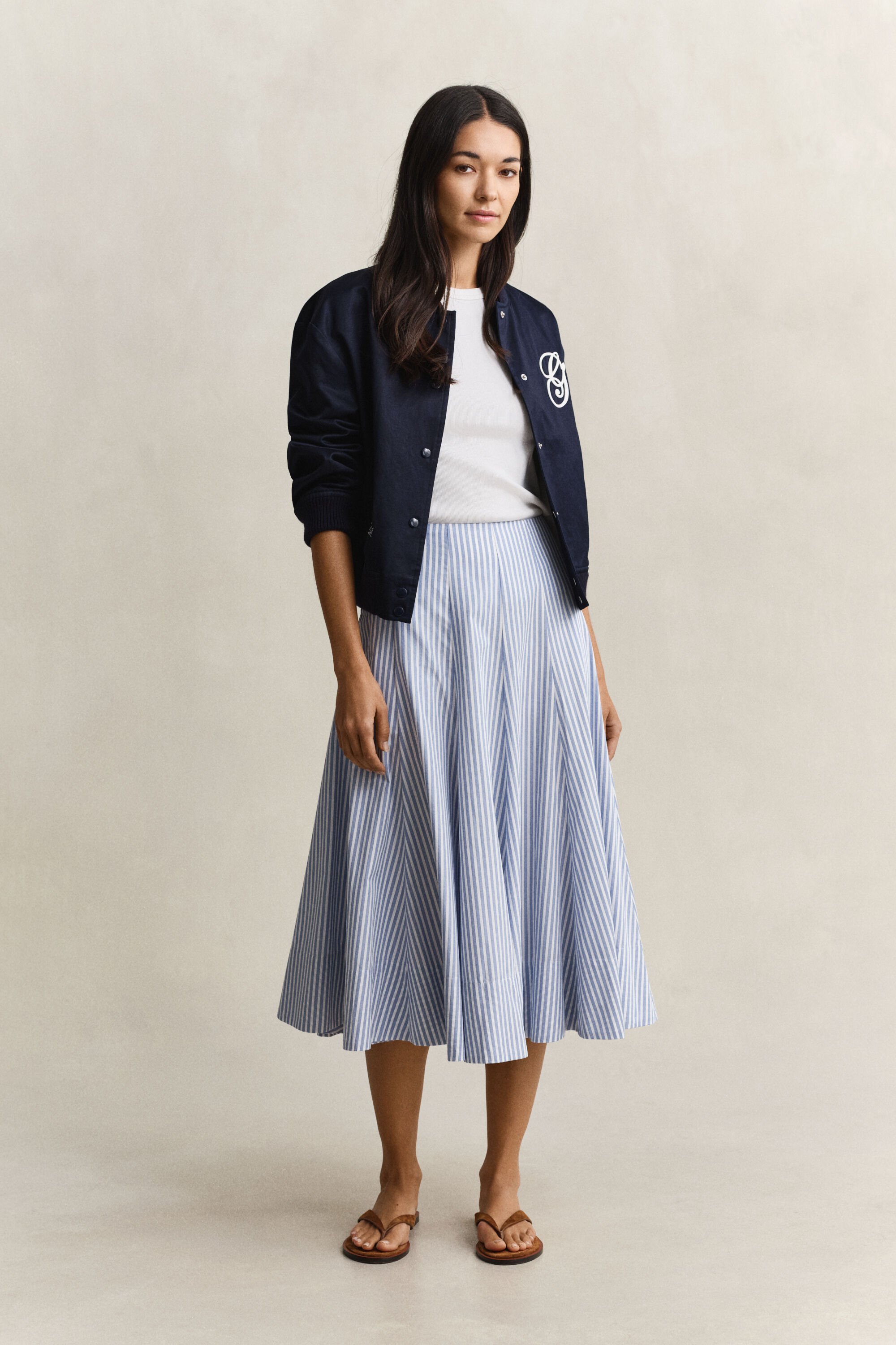 Striped Cotton Midi Skirt