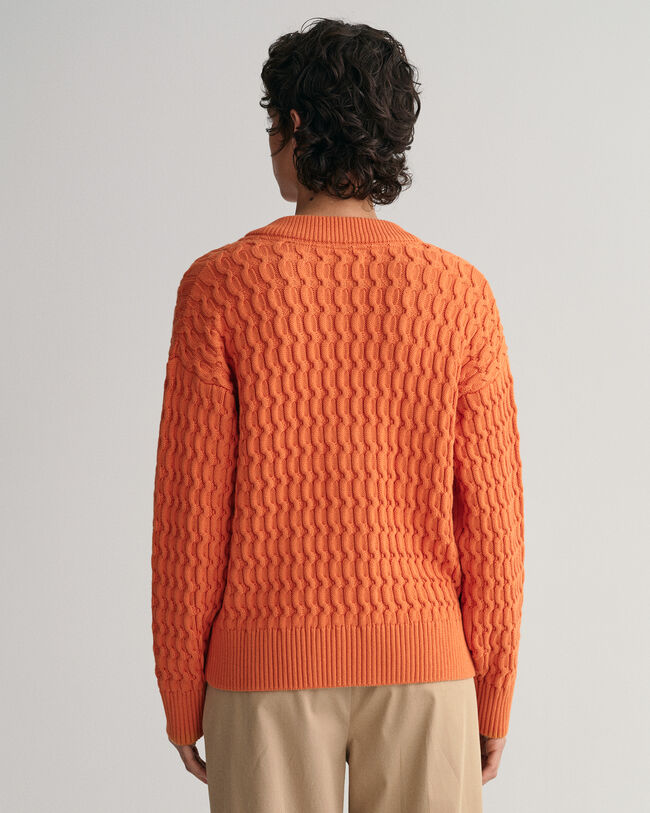 Textured Cotton V-Neck Cardigan