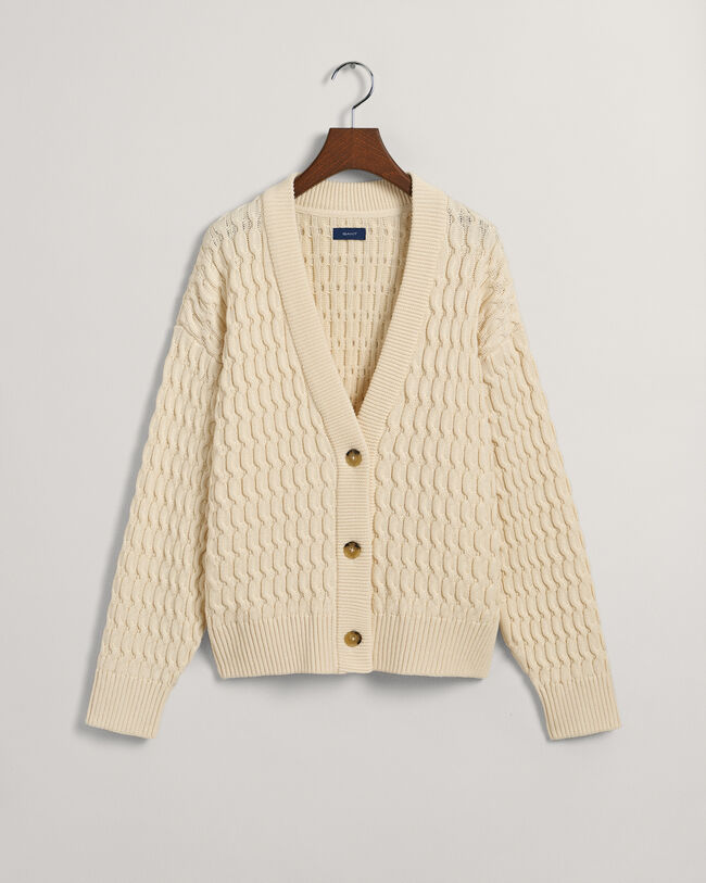 Textured Cotton V-Neck Cardigan