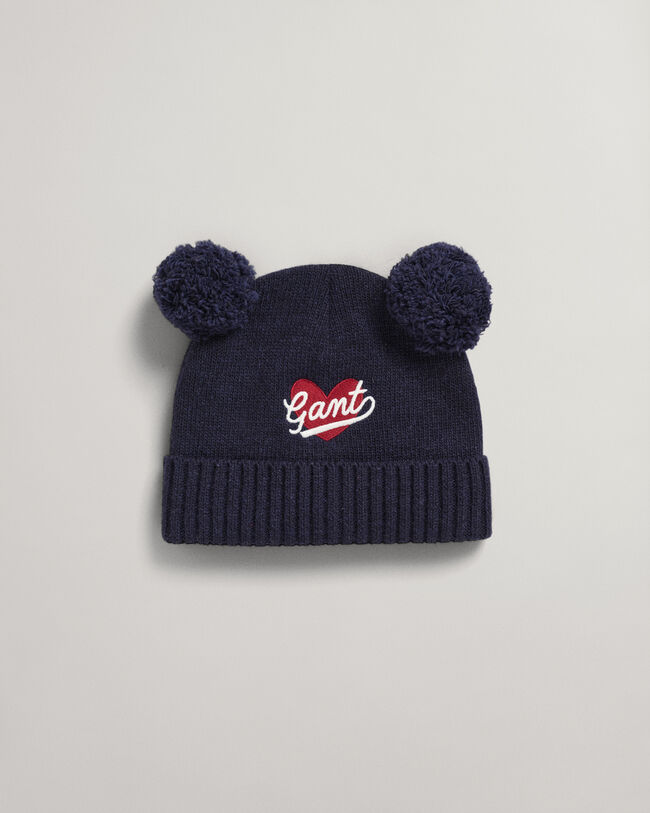Girls Pompom Heart Beanie
