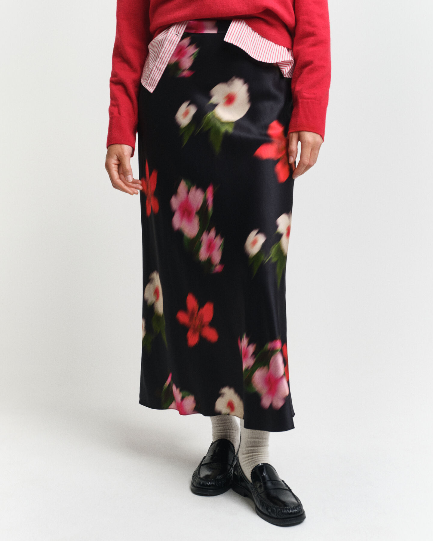 Midi Floral Print A-Line Skirt