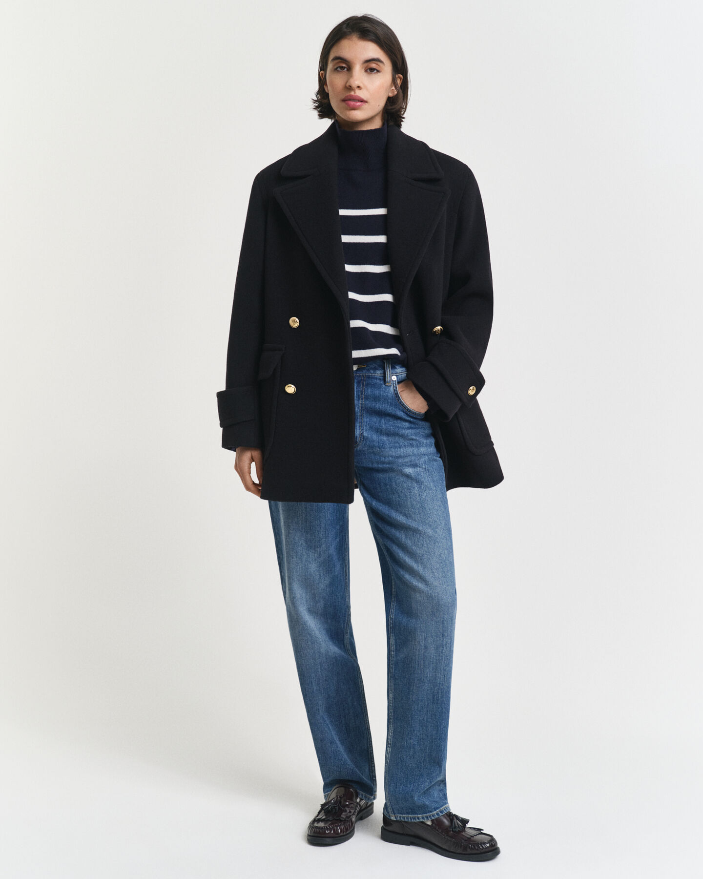 Striped Superfine Lambswool Turtleneck Sweater