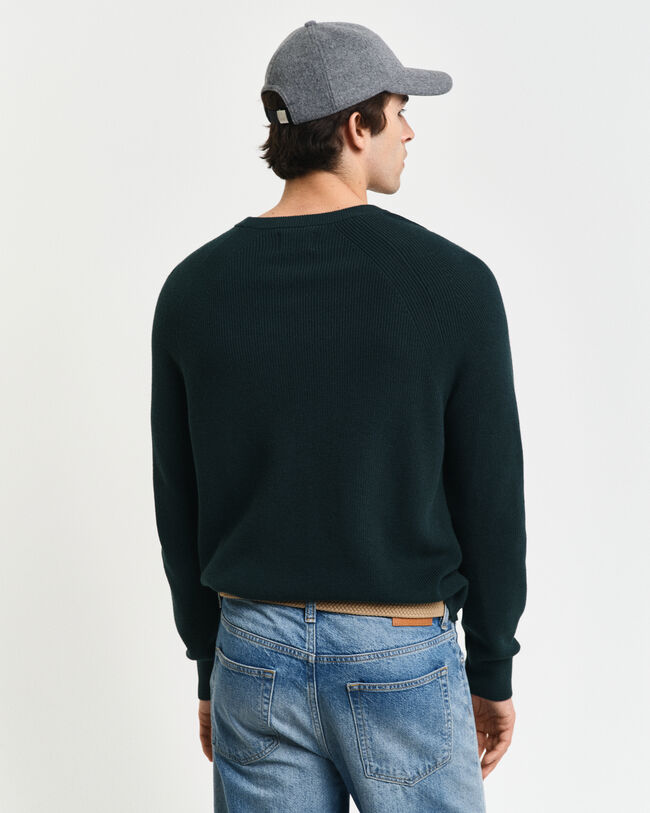 Ribbed Cotton Wool Crew Neck Sweater