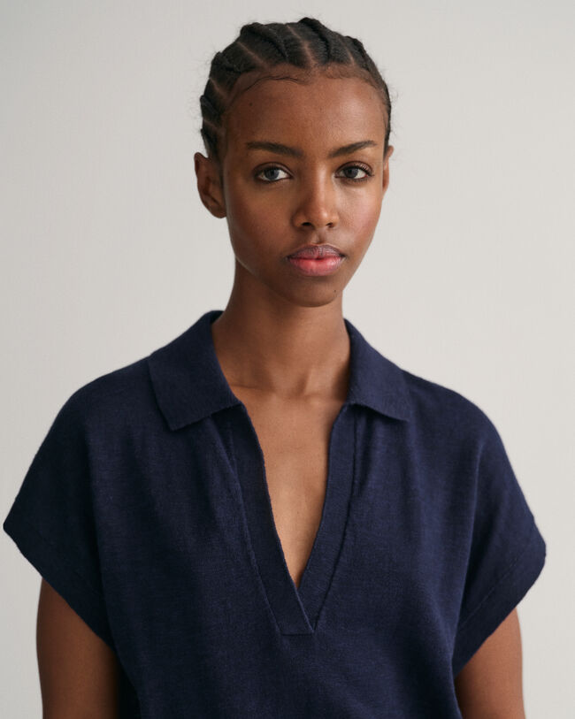 Collared Linen Blend Dress