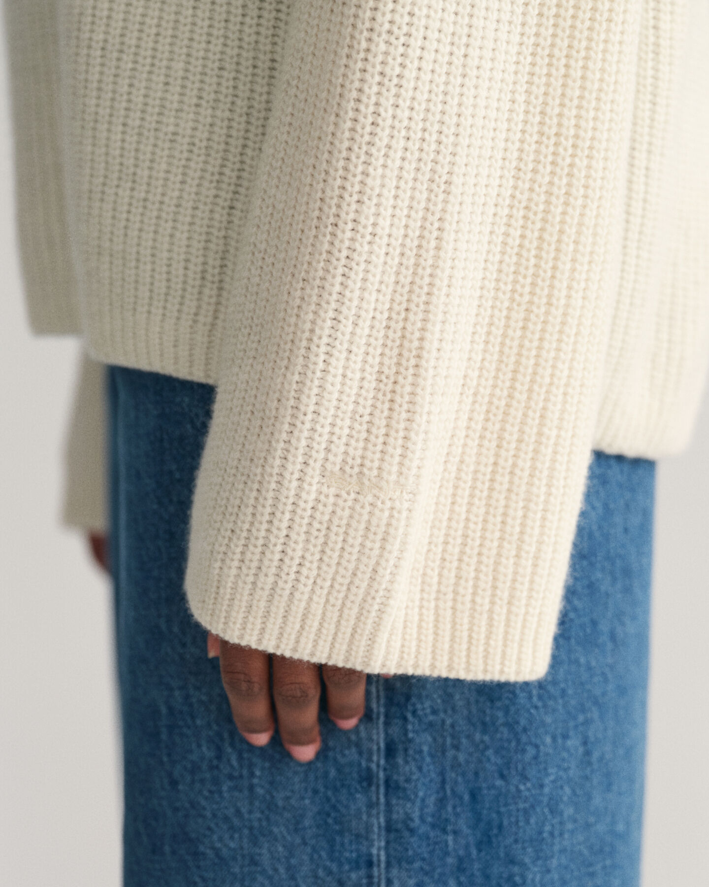Ribbed Wool Stand Collar Sweater