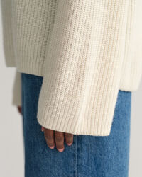 Ribbed Wool Stand Collar Sweater