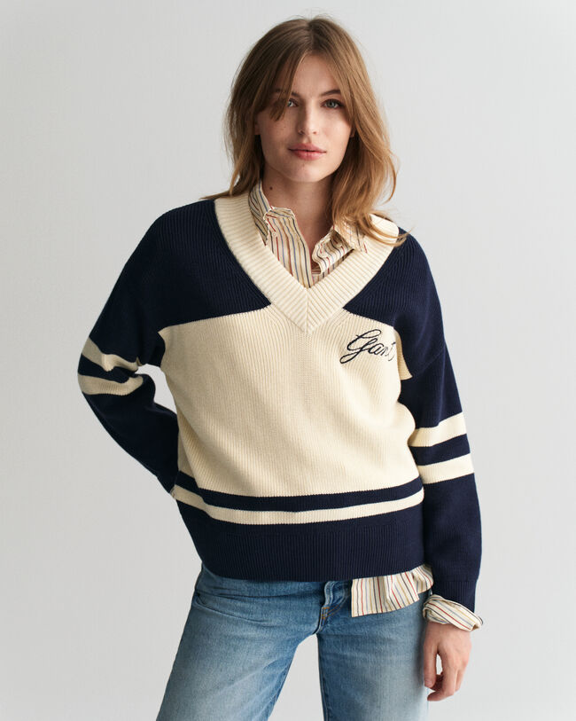 GANT Varsity Cotton V-Neck Sweater