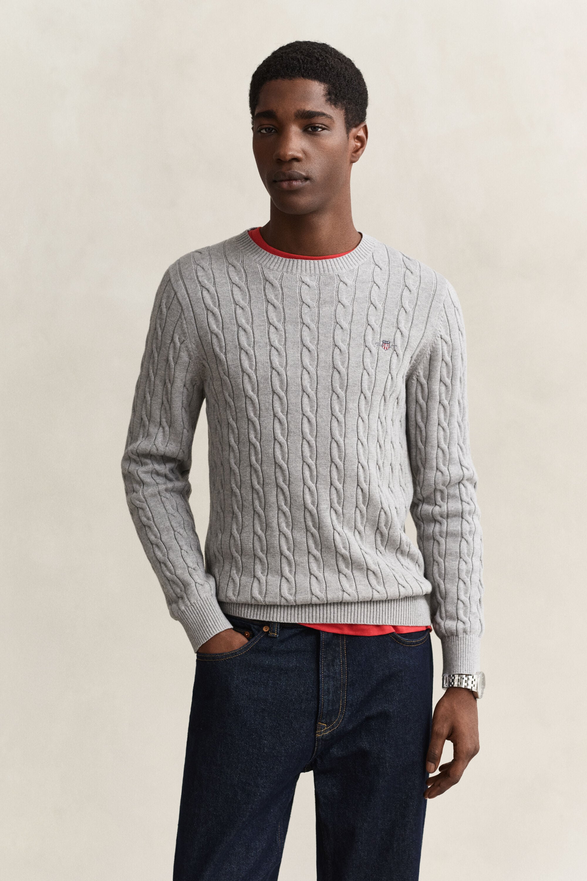 Cotton Cable Knit Crew Neck Sweater