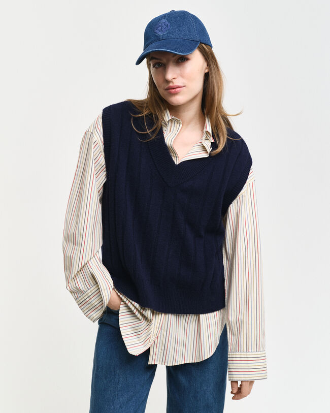 Wide Ribbed Wool V-Neck Sweater Vest