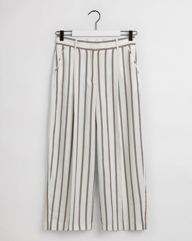 Wide Leg Stripe Linen Cropped Pants