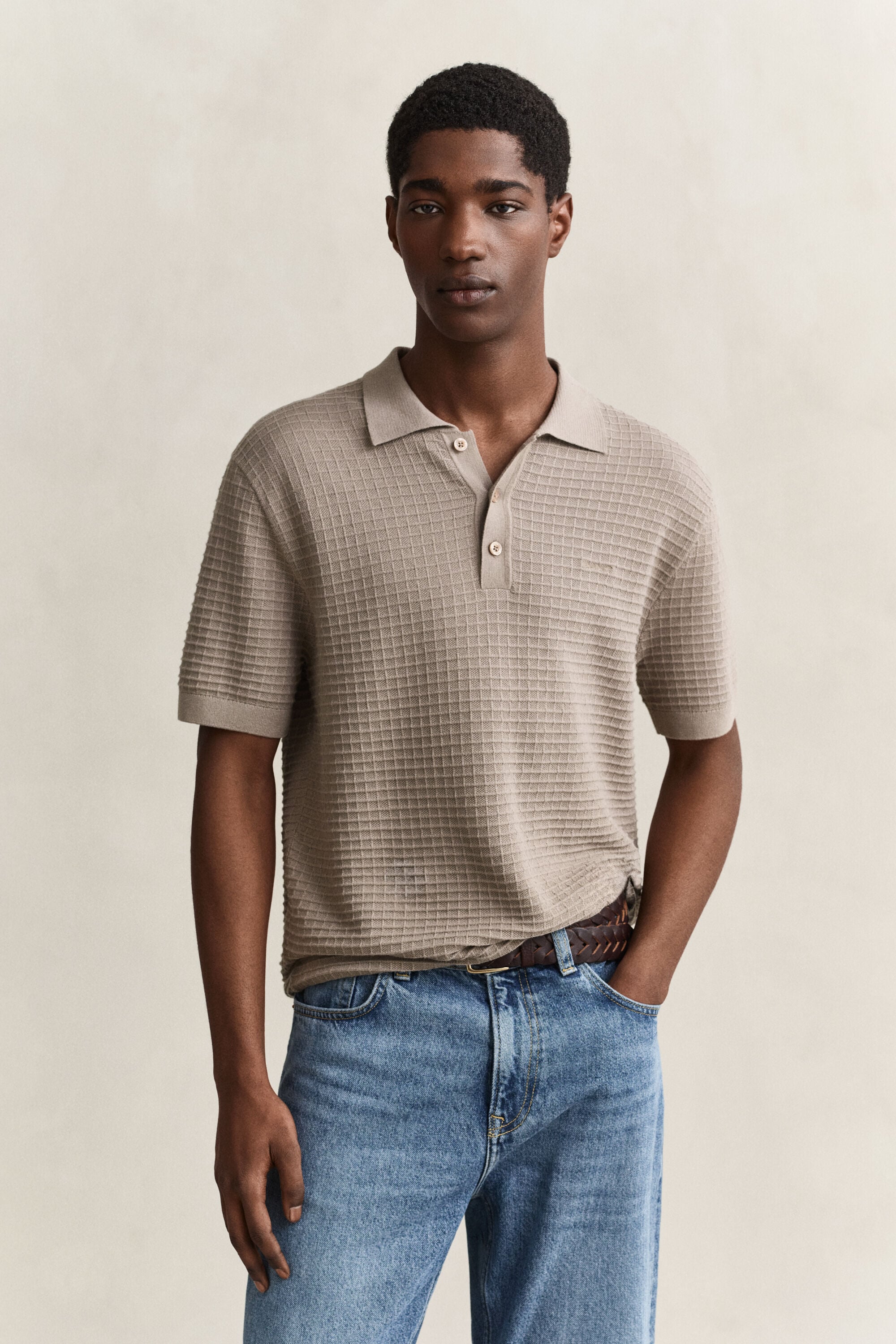 Textured Polo Sweater