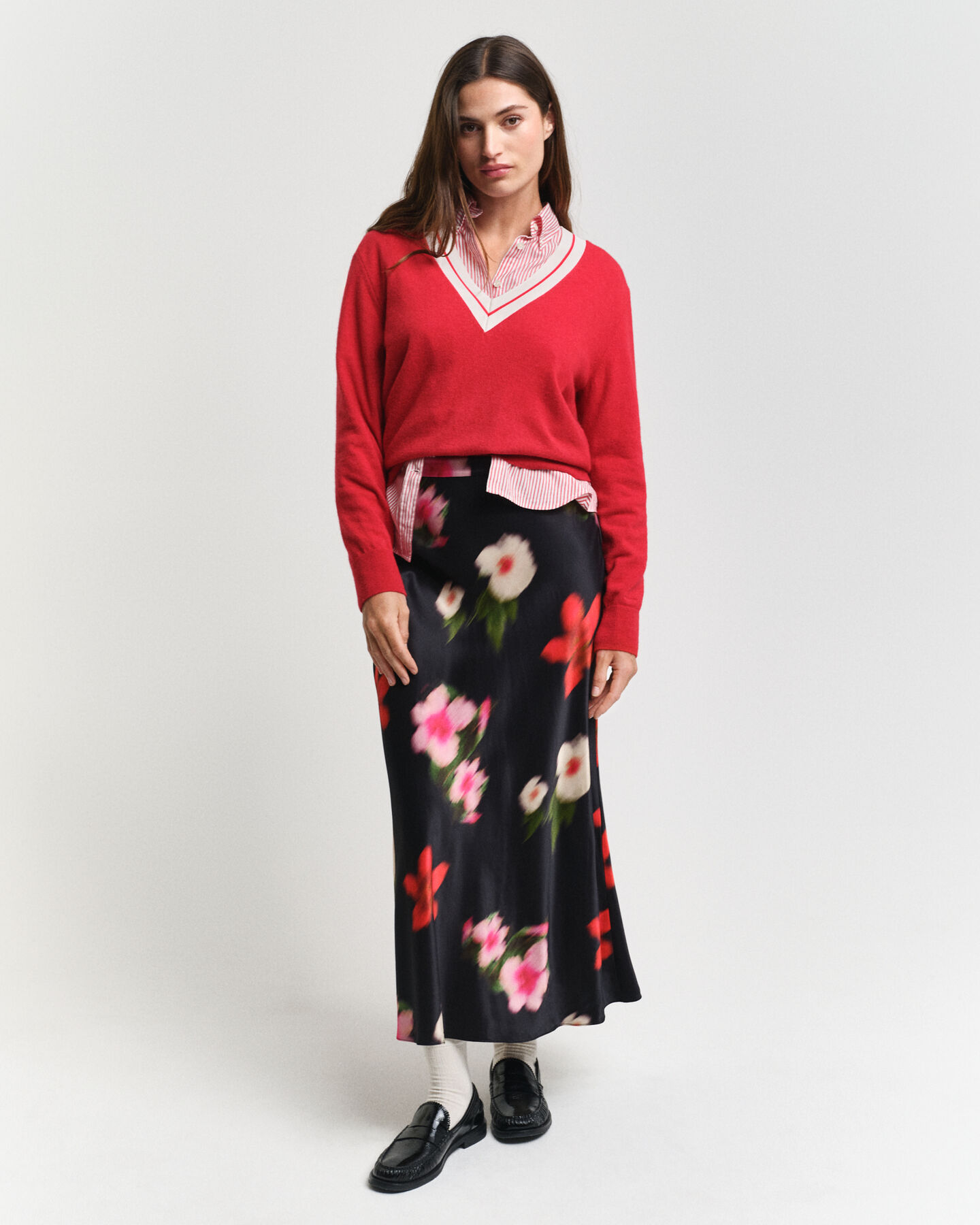 Midi Floral Print A-Line Skirt