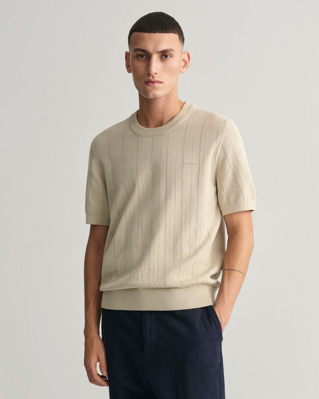 Pointelle Textured Short Sleeve Sweater