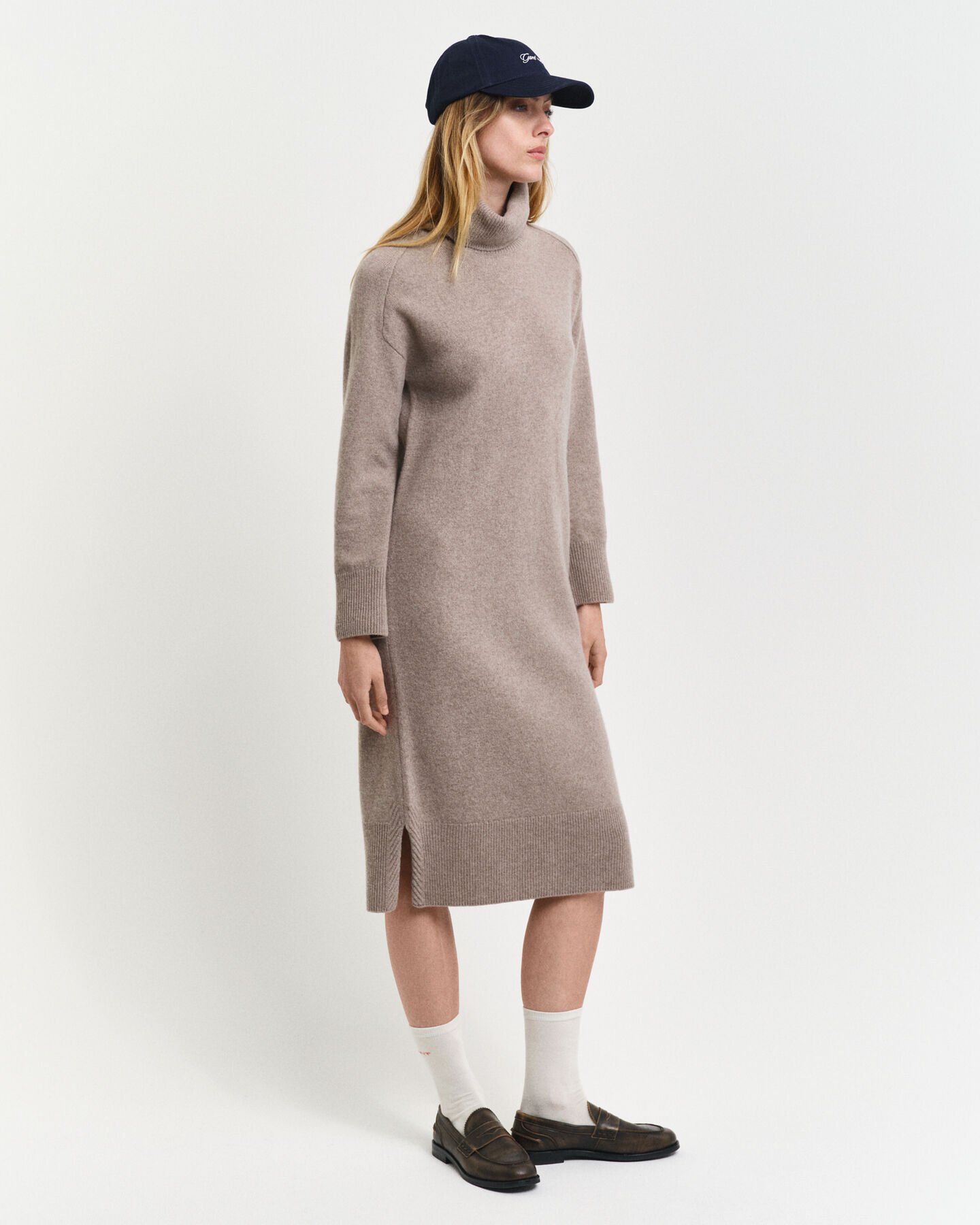 Herringbone Detail Turtleneck Dress