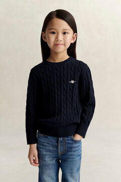 Girls Shield Cable Knit Sweater — EVENING BLUE 5