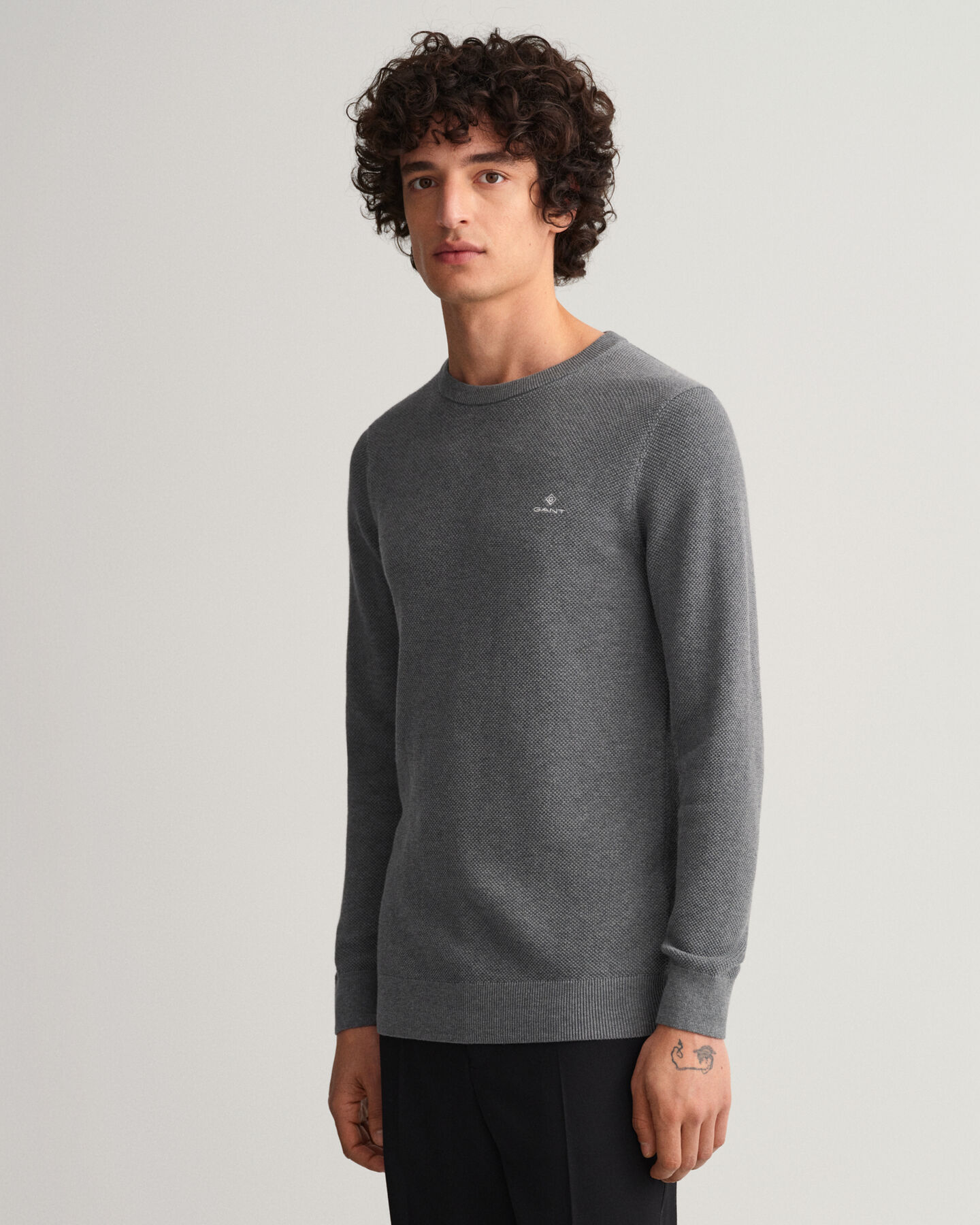 Cotton Piqu&eacute; Crew Neck Sweater