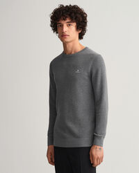Cotton Piqu&eacute; Crew Neck Sweater